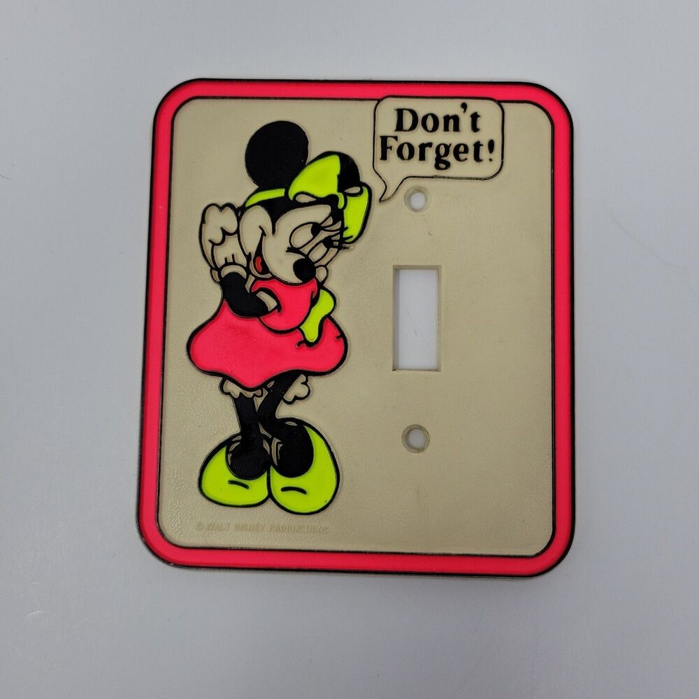 Disney Minnie Mouse Light Switch Plate Cover 80s Glow in the Dark Don't Forget